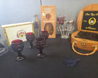 Vintage Jim Beams Choice Collector Decanter, Vintage Avon Ruby Red Glasses And More