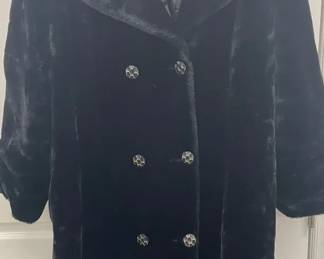 Vintage Black Faux Fur Womens Coat With A Pair Of Cashmere Lined Black Leather Gloves