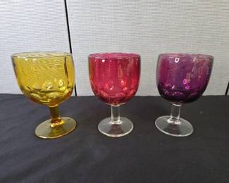 Vintage Bartlett Collins Flashed Glass Thumbprint Goblets