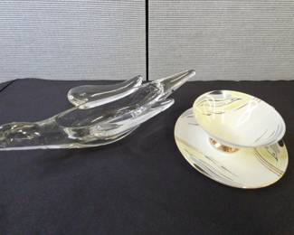 Mitterteich Bavaria Tea Cup And Saucer, Lead Crystal Bird Shaped Dish