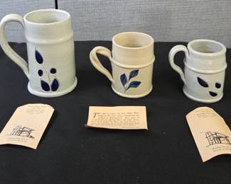 Hand Carved Cobalt Salt Glaze Mugs