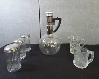 Vintage Coffee Caraf, Flintstone Glass Mug, Creamer, Sugar Jars