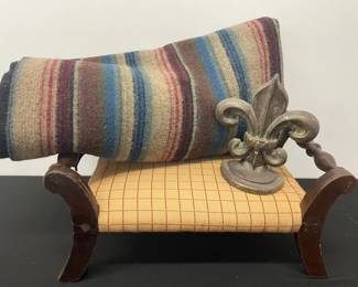 Upholstered Wooden Footstool With Pearce Woolrich Throw Blanket Fleurdelis Doorstop