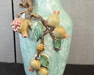 002 Chinese Porcelain Vase Light Green Glaze Applied Ceramic Pomegranates