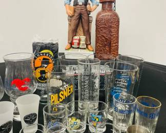 Vintage Decanters, Pint Glasses Shot Glasses