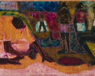 174
Sacha Tebo
(1934-2004, Haitian)
"Haiti," 1962
Oil on canvas
With the incised signature, title, and date upper left: Tebo / IX 62; numbered "472" in pencil, verso
30" H x 50" W
Estimate: $800 - $1,200
