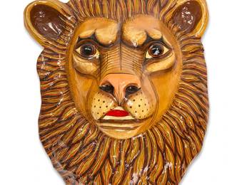 157
Sergio Bustamante
(b. 1949, Mexican)
Lion mask
Painted papier-mâché
Edition: 81/100
Signed and numbered: Sergio Bustamante
30.75" H x 24.5" W x 11.5" D
Estimate: $600 - $800