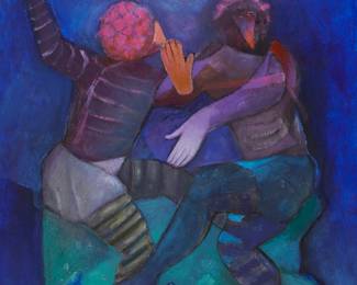 216
Jorge Ochoa
(b. 1950, Mexican)
Figures dancing under a full moon, 2001
Acrylic on canvas
Signed and dated lower right: J. Ochoa / 2001
30" H x 24" W
Estimate: $200 - $400