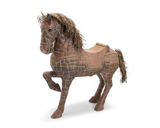 158
Sergio Bustamante
(b. 1949, Mexican)
Horse
Brass and glass
Appears unsigned, attributed by repute
52.5" H x 53" W x 17.5" D
Estimate: $1,500 - $2,500