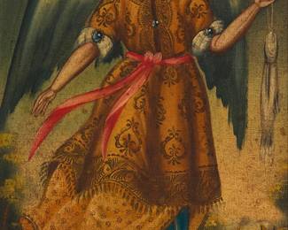 69
19th Century Cuzco School
Archangel Saint Raphael
Oil on canvas laid to board
Appears unsigned
6.75" H x 9.25" W
Estimate: $700 - $900