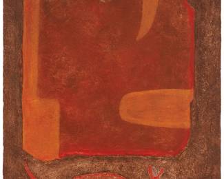 112
Rufino Tamayo
(1899-1991, Mexican)
"Estela," 1977
Mixografia in colors on Arches paper
Edition: 20/100
Signed and numbered in white crayon along the lower edge: R Tamayo; an unidentified blindstamp, lower left; Taller de Gráfica Mexicana, Mexico City, prntr./pub.
Image/Sheet: 29.25" H x 22.375" W
Estimate: $3,000 - $5,000