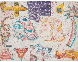218
Frank Romero
(b. 1941, Mexican-American)
Untitled
Lithograph in colors on wove paper
Edition: 24/50
Signed and numbered in pencil along the lower edge: Fero; Aztlán Multiples, Los Angeles, pub., with their blindstamp lower left
Image/Sheet: 21" H x 30" W
Estimate: $200 - $300