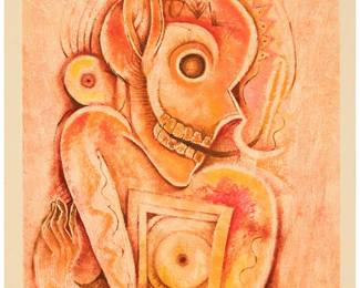 129
Byron Galvez
(1941-2009, Mexican)
Untitled
Mixed media on paper
Signed lower right: Byron
Image: 23.625" H x 17.75" W; Sheet: 25.625" H x 19.625" W
Estimate: $500 - $700