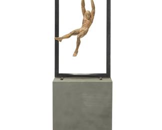145
Jorge Marín
(b. 1963, Mexican)
"Hombre Pendulo"
Patinated bronze and iron, mounted on wood frame and plinth
Edition: 2/7
Etched signature and edition to verso of figure's left shoulder: Jorge Marin
Bronze: 28.25" H x 16" W x 6.25" D; Plinth with frame: 74" H x 24.75" W x 10.25" D
Estimate: $2,000 - $3,000