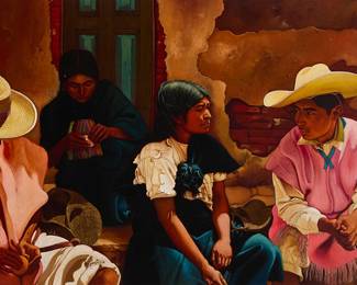 175
Esperanza Perez Martinez
(1934-1998, Mexican)
Mexican pueblo scene
Oil on canvas
Signed lower center: Esperanza ©
24" H x 36" W
Estimate: $800 - $1,200