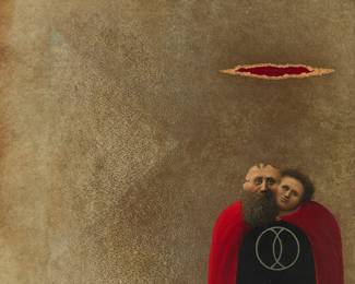 62
Alfredo Castañeda
(1938-2011, Mexican)
"Operación Alfa," 1982
Oil on board
Signed and dated lower left: Castañeda '82; titled on a gallery label affixed to the frame's backing board
Sight: 9" H x 9.5" W
Estimate: $6,000 - $8,000