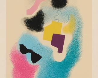 104
Carlos Mérida
(1891-1984, Guatemalan)
Untitled, from the "Cielos Luminicos" portfolio, 1941
Screenprint in colors on wove paper
Edition: 78/100
Signed and numbered in pencil in the lower margin, directly below the image: Carlos Merida; with the printed signature and date in the image lower right: 1941; Taller de Ediciones Multiarte, Mexico City, prntr.
Image: 15" H x 11.75" W; Sheet: 30" H x 22" W
Estimate: $700 - $900