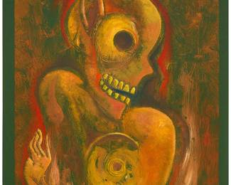 128
Byron Galvez
(1941-2009, Mexican)
Untitled
Mixed media on dark green paper
Signed lower right: Byron
Image: 23.75" H x 17.75" W; Sheet: 25.625" H x 19.625" W
Estimate: $500 - $700