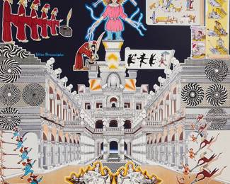 149
Pedro Friedeberg
(b. 1936, Mexican)
"Schloss Struwwelpeter"
Giclée in colors on paper in artist's frame
Edition: 22/50
Signed and numbered in ink along the lower edge: Pedro Friedeberg; with the printed artist's authentication stamp in the lower left image
Sight: 27" H x 29.5" W
Estimate: $600 - $800