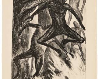 39
José Clemente Orozco
(1883-1949, Mexican)
"The Hanged Men" (Los Ahorcados), from "The American Scene" portfolio, circa 1933-34
Lithograph on wove paper, watermark Rives
Edition: 46/300
Signed in pencil in the lower margin: J.C.Orozco; numbered in pencil, possibly in another hand, in the lower margin, at left; George C. Miller, New York, NY, prntr.; Contemporary Print Group, New York, NY, pub.
Image: 12.625" H x 8.875" W; Sheet: 15.75" H x 11.375" W
Estimate: $1,000 - $1,500