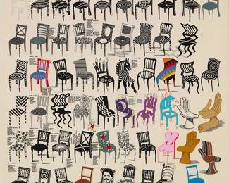 148
Pedro Friedeberg
(b. 1936, Mexican)
"Sillas"
Screenprint in colors on GVA RRO paper
Edition: 52/120
Signed and numbered in pencil along the lower image edge: Pedro Friedeberg
Sight: 23.5" H x 23.5" W
Estimate: $600 - $800