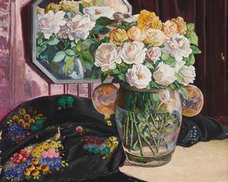 15
Dolores (Lola) Olinda Nucifora
(b. 1894, Argentinian)
Floral still life with roses, 1931
Oil on board
Signed and dated lower left: Lola Nucifora / 1931
26" H x 23.75" W
Estimate: $400 - $600