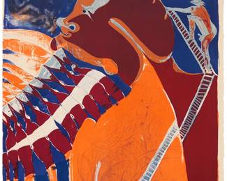 59
Francisco Toledo
(1940-2019, Mexican)
"El Que Sube," 1964
Lithograph in colors on wove paper
Edition: 20/60
Signed and numbered in pencil along the lower edge, at right: Toledo
Image/Sheet: 25.625" H x 19" W
Estimate: $700 - $900