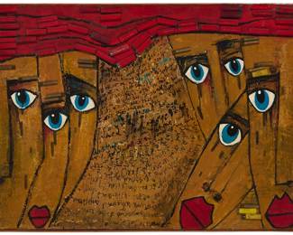 224
Mati Russo
(Active 21st century, American)
"Border Injustice 2" from the "Border Injustice" series
Acrylic and mixed media collage including bullets on canvas
Signed lower center: Mati Russo; titled by repute
30" H x 40" W
Estimate: $700 - $900