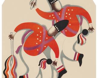 106
Carlos Mérida
(1891-1984, Guatemalan)
"Danza de las Malinches," circa 1937-39
Lithograph in colors on paper
From the edition of unknown size
With the printed signature lower right: Carlos Mérida; F.A.R. Publishers Ltd., New York, pub.
Sight: 13.5" H x 10.625" W
Estimate: $100 - $200