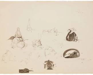 32
José Luis Cuevas
(1934-2017, Mexican)
Untitled, 1967
Lithograph on wove paper, watermark Abriano
From the edition of unknown size
With the printed signature in the upper right: J.L. Cuevas; dated in ink in the upper right: 30. XII. 1967
Sheet: 22.5" H x 30.75" W
Estimate: $300 - $500