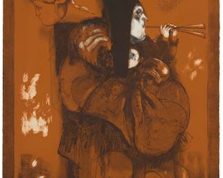 27
José Luis Cuevas
(1934-2017, Mexican)
"'Music is a Higher Revelation than Philosophy' Beethoven," 1966
Lithograph in colors on wove paper
Edition: 21/100
Signed, dated, and numbered in pencil in the lower image corners: Cuevas / 66; Ernesto de Soto, prntr.; Tamarind Lithography Workshop, University of New Mexico, Albuquerque, NM, pub., with the printer's and publisher's blindstamps lower left
Image/Sheet: 30" H x 22" W
Estimate: $300 - $500