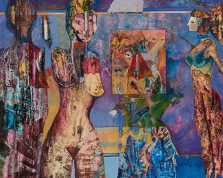 176
Ignacio Habrika
(b. 1953, Mexican)
"Senal Magica," 1984
Oil on canvas
Signed and dated lower right: Habrika 84; signed and dated again, and titled, all verso
40" H x 48" W
Estimate: $800 - $1,200