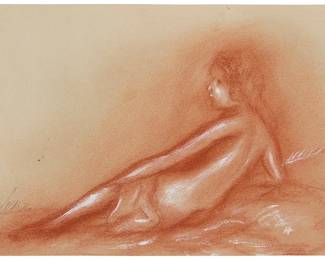 213
Vladimir Cora
(b. 1951, Mexican)
"Desnudo," 1976
Pastel on paper
Signed and dated in pencil lower left: Vladimir Cora 76; titled by repute
Sheet: 6" H x 9.375" W
Estimate: $300 - $500