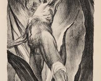 46
Guillermo Meza
(1917-1997, Mexican)
"Espíritu del maguey" (Spirit of the Maguey), 1952
Lithograph on paper
An artist's proof aside from the edition of 80
Signed, dated, and inscribed "prueba de artista," all in pencil in the lower margin: Guillermo Meza
Image: 14.25" H x 10" W; Sight: 16.375" H x 11.75" W
Estimate: $200 - $300