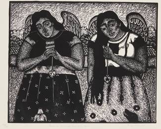 95
Fernando Olivera
(b. 1962, Mexican)
"Para Mi Corazon Bastu tu Pecha," 2005
Woodcut on wove paper
Edition: 22/30
Signed, titled, dated, and numbered in pencil in the lower margin: F. Olivera
Image: 12.5" H x 15.25" W; Sheet: 21.75" H x 23.75" W
Estimate: $200 - $300