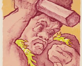 107
Jean Charlot
(1898-1979, Mexican-American)
One plate from the "Kei Viti (Melanesian Images)" portfolio, 1978
Lithograph in colors on wove paper
Edition: 66/150
Signed and numbered in pencil in the lower margin: Jean Charlot; Lynton Kistler, prntr., Los Angeles, CA, with his blindstamp in the lower margin, at left
Image: 20.25" H x 16.25" W; Sheet: 26" H x 19.875" W
Estimate: $200 - $300