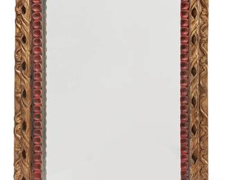 241
A large giltwood mirror
19th/20th century
Carved with outer scrolled foliate motifs and inner red fillet
66.25" H x 54.5" W x 3.5" D
Estimate: $300 - $500