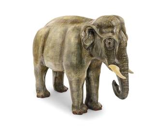 151
Sergio Bustamante
(b. 1949, Mexican)
Elephant
Painted papier-mâché
Edition: 17/100
Signed and numbered along back: Sergio Bustamante
46" H x 59" W x 22" D
Estimate: $1,000 - $1,500