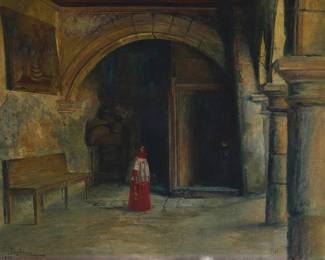 180
Early 20th Century Mexican School
Figure in an archway, 1915
Oil on canvas
Signed indistinctly, dated, and inscribed lower left: J.M. P**buo / Mex. 1915
12.75" H x 16.75" W
Estimate: $400 - $600