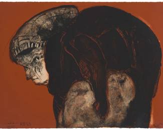 26
José Luis Cuevas
(1934-2017, Mexican)
"Procures with Meat," plate 9 from the "Charenton" portfolio, 1965
Lithograph in colors on Arches paper
Edition: 11/20 (there were also three artist's proofs)
Signed, dated, and numbered in pencil in the lower sheet corners: Cuevas 65; signed (twice), dated, and titled in the stone in the lower sheet corners; Ernesto de Soto, prntr.; Tamarind Lithography Workshop, University of New Mexico, Albuquerque, NM, pub.; with the printer's and publisher's blindstamps lower left
Image/Sheet: 22.25" H x 30.125" W
Estimate: $300 - $500