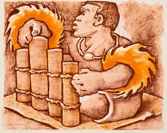 108
Jean Charlot
(1898-1979, Mexican-American)
One plate from the "Kei Viti (Melanesian Images)" portfolio, 1978
Lithograph in colors on wove paper
Edition: 68/150
Signed and numbered in pencil in the lower margin: Jean Charlot; Lynton Kistler, prntr., Los Angeles, CA, with his blindstamp in the lower margin, at left
Image: 16.5" H x 20.75" W; Sheet: 20" H x 25.75" W
Estimate: $200 - $300