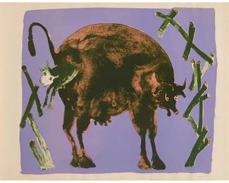 58
Francisco Toledo
(1940-2019, Mexican)
"El Corral," 1969
Lithograph in colors on paper
An artist's proof, aside from the edition of unknown size
Signed and inscribed in pencil in the lower margin: Toledo / "E. d'A"
Image: 18.25" H x 21.75" W; Sheet: 19.625" H x 25.625" W
Estimate: $600 - $800