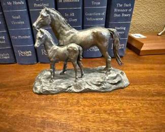 Small  Pewter Mare and Foal Horse Sculpture 