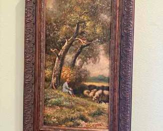 Pastoral Oil Painting in Heavy ornate Frame 