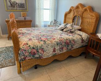 Fabulous Queen Wicker Bed ,  Vintage Quilt