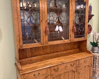 Guy Chaddock and Co "Melrose" Distressed Breakfront with Beveled Leaded Glass Doors