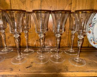 set  8 Jamestown Clear With Gold Rim  White Wine Glasses