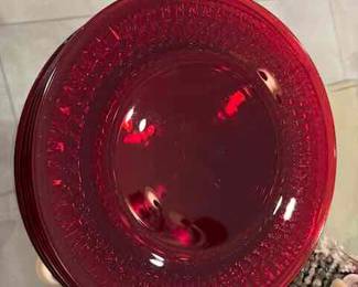 set of red glass plates