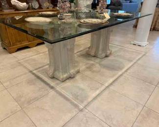 Double Pedestal Glass top Dining table