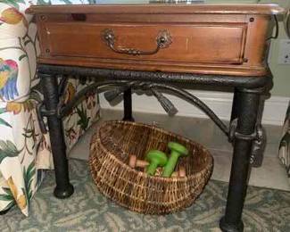 Iron Base Pine End Table